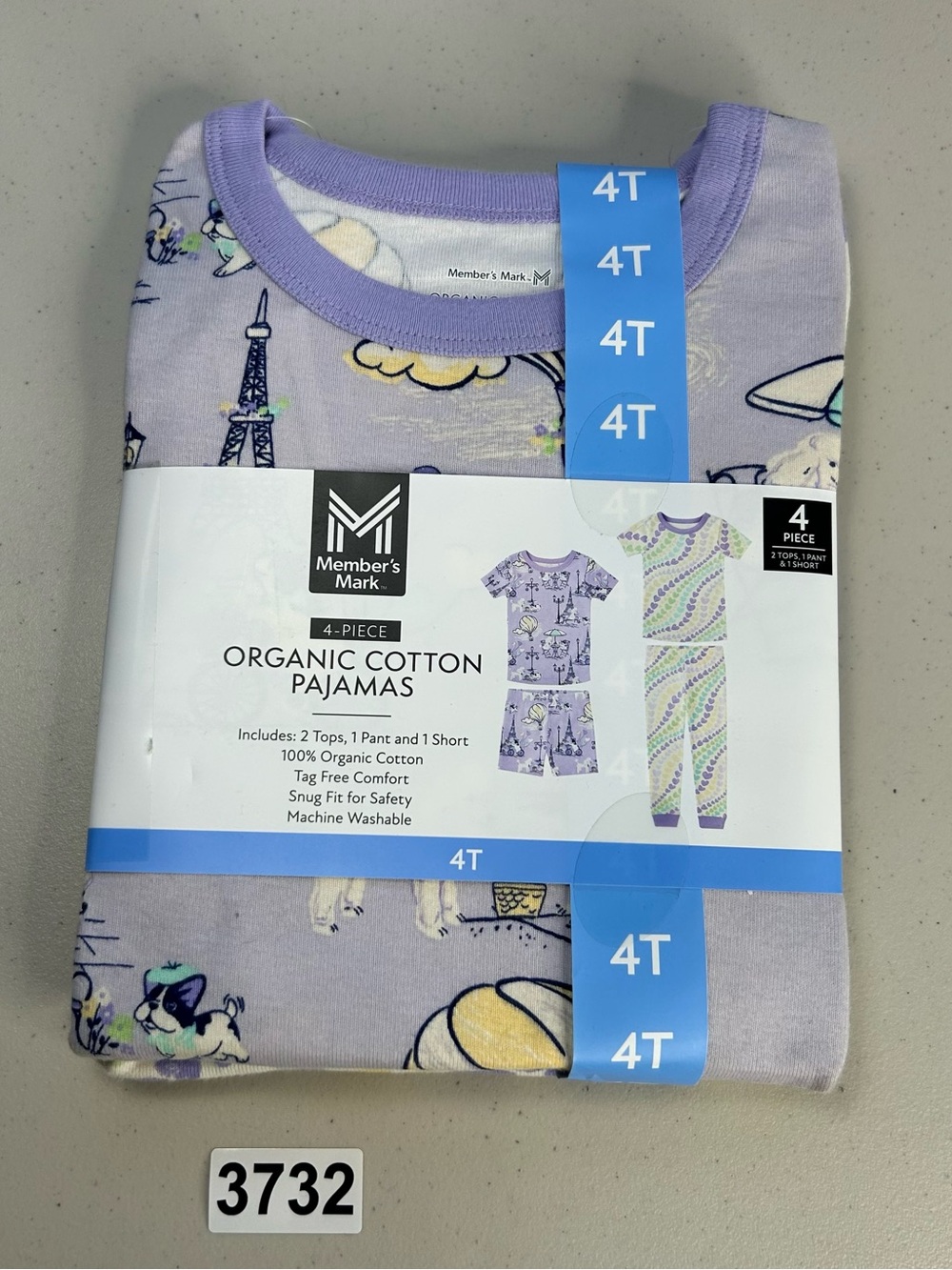 Member's Mark Girl's 4-Piece Soft Organic Cotton Pajama 4T